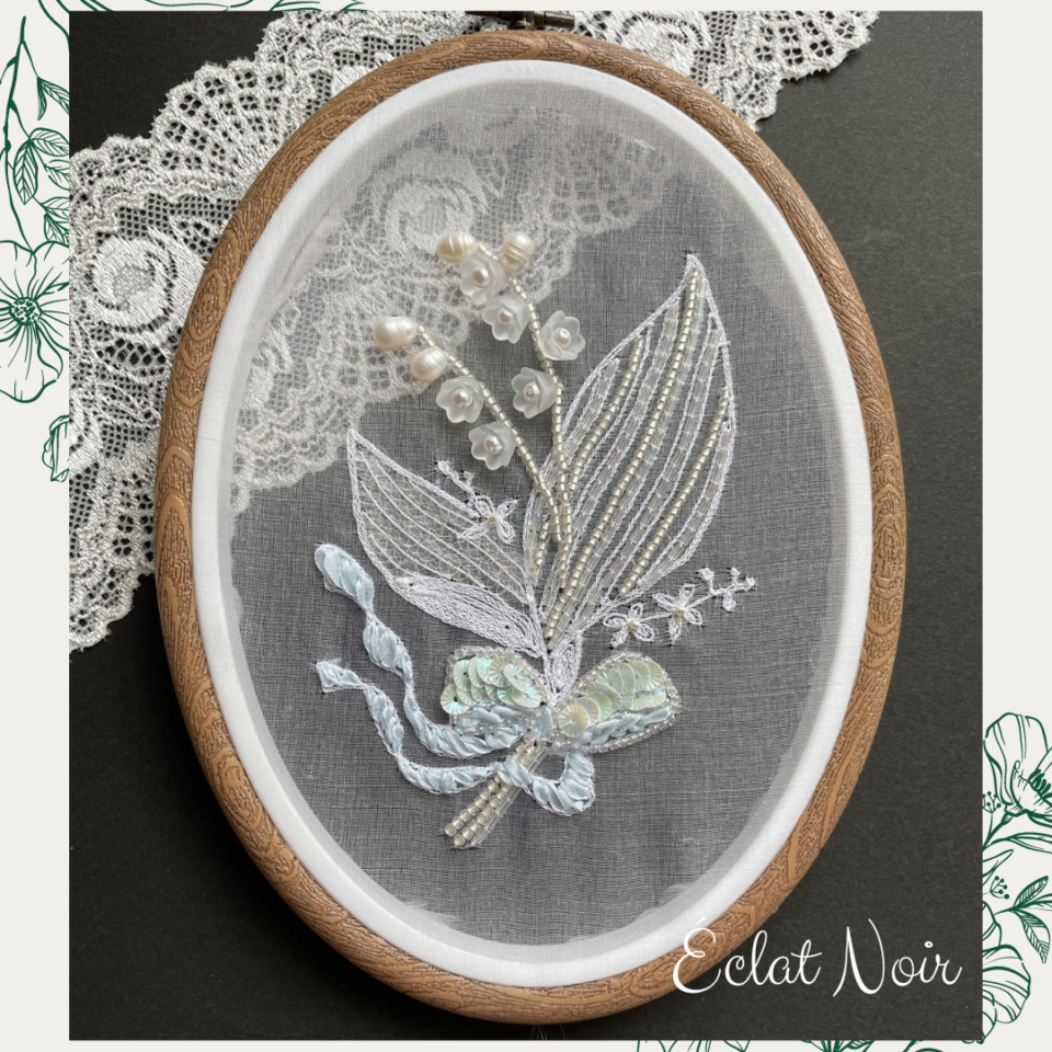 オートクチュールリュネビルクロシェ刺繍　すずらんの刺繍