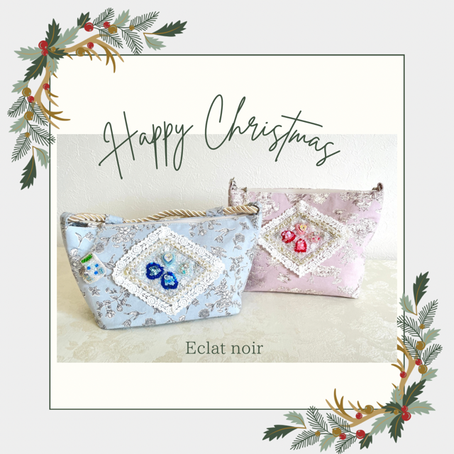 2024　クリスマス刺繍キット　クリスマスブーツチャーム付きミニバック＆ミニポーチ