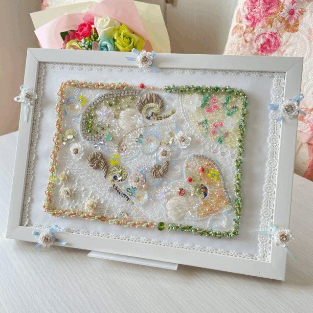 京都刺繍教室｜レッスン7「マリーの午後に見る夢は」額装ビーズ刺繍レッスン