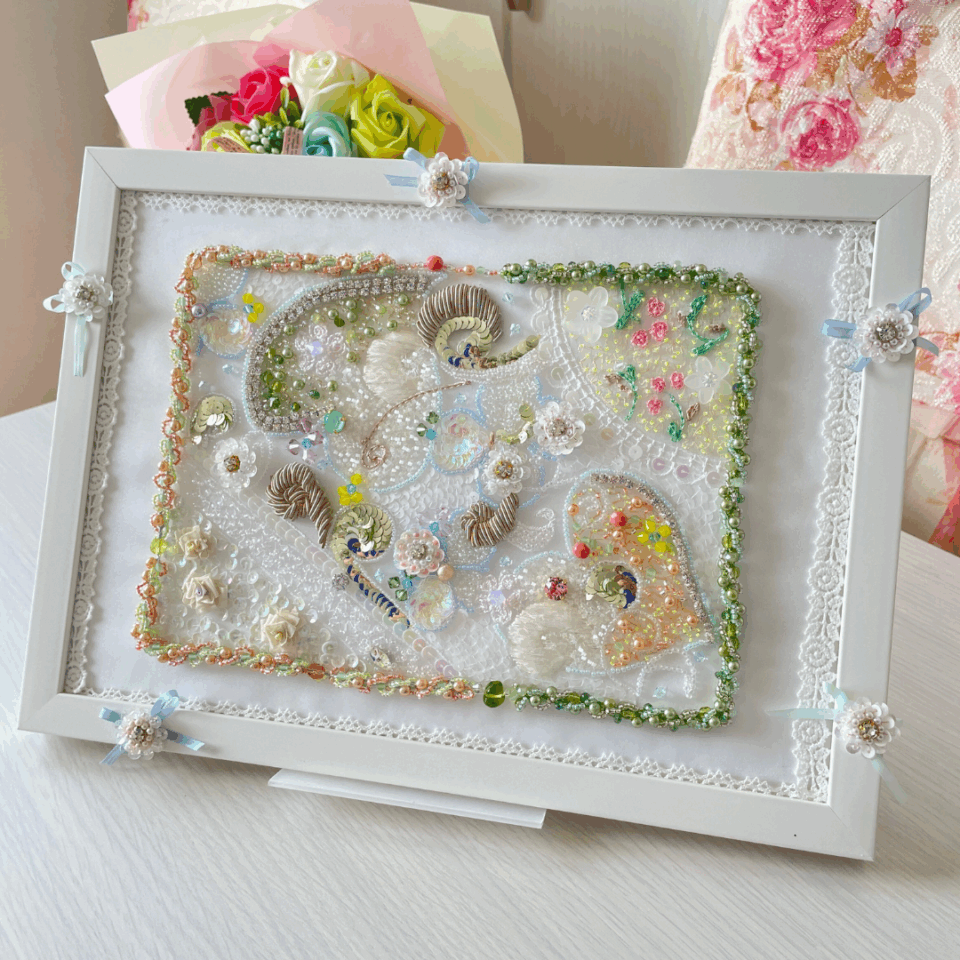 リュネビル刺繍　額装　オートクチュール刺繍